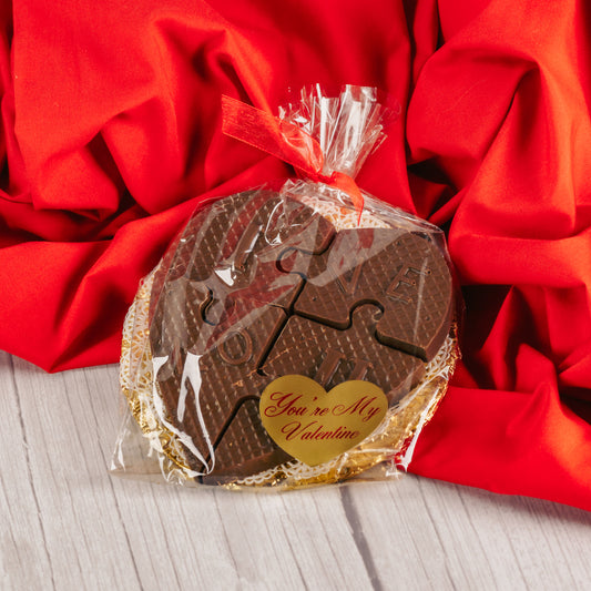 milk chocolate puzzle that reads I LOVE U