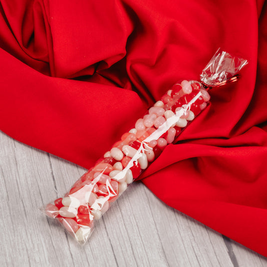 five ounces of Jelly Belly jelly beans festive for Valentine's Day in red, pink and white colors.