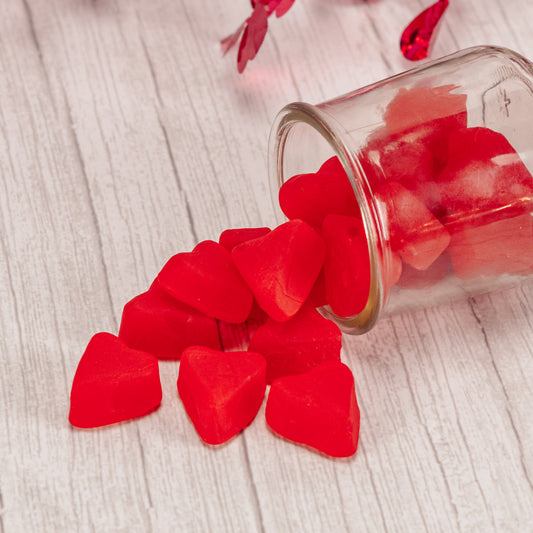 A half pound bag of cherry flavored juju gummi hearts