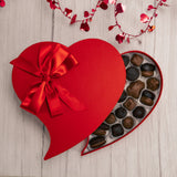 a pound red heart-shaped box with a red satin box is filled with exceptional assorted chocolates. Choose all milk chocolate or a mix of milk and dark chocolates.