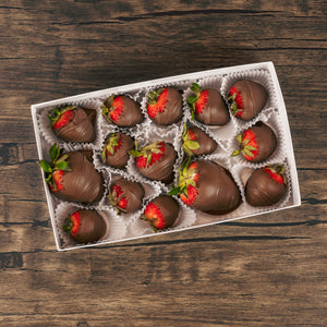 half pound boxes of chocolate dipped strawberries available for Valentine's Day and Mother's Day weekend. Milk or dark chocolate and white coating (tastes like white chocolate) 