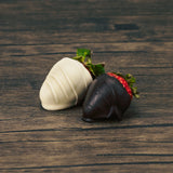 one pound box of dark chocolate and white coating (tastes like white chocolate) strawberries