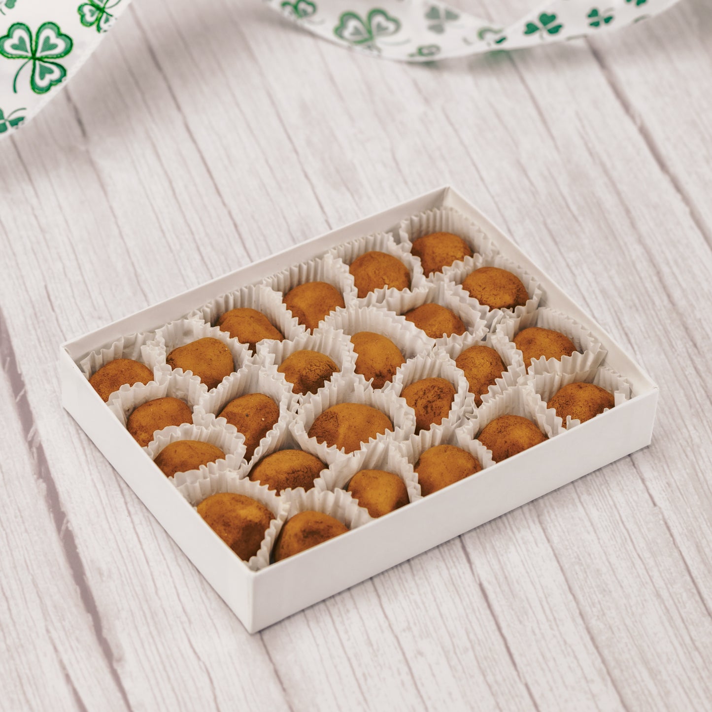 Made around St. Patrick's Day. A half pound box of Irish Potatoes - vanilla cream rolled in cinnamon. No Chocolate - non needed!