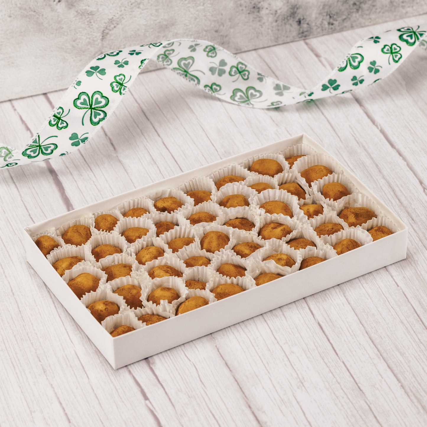 Made around St. Patrick's Day. A one pound box of Irish Potatoes - vanilla cream rolled in cinnamon. No Chocolate - non needed!