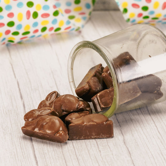 a half pound bag of milk chocolate with caramel centers bunnies 