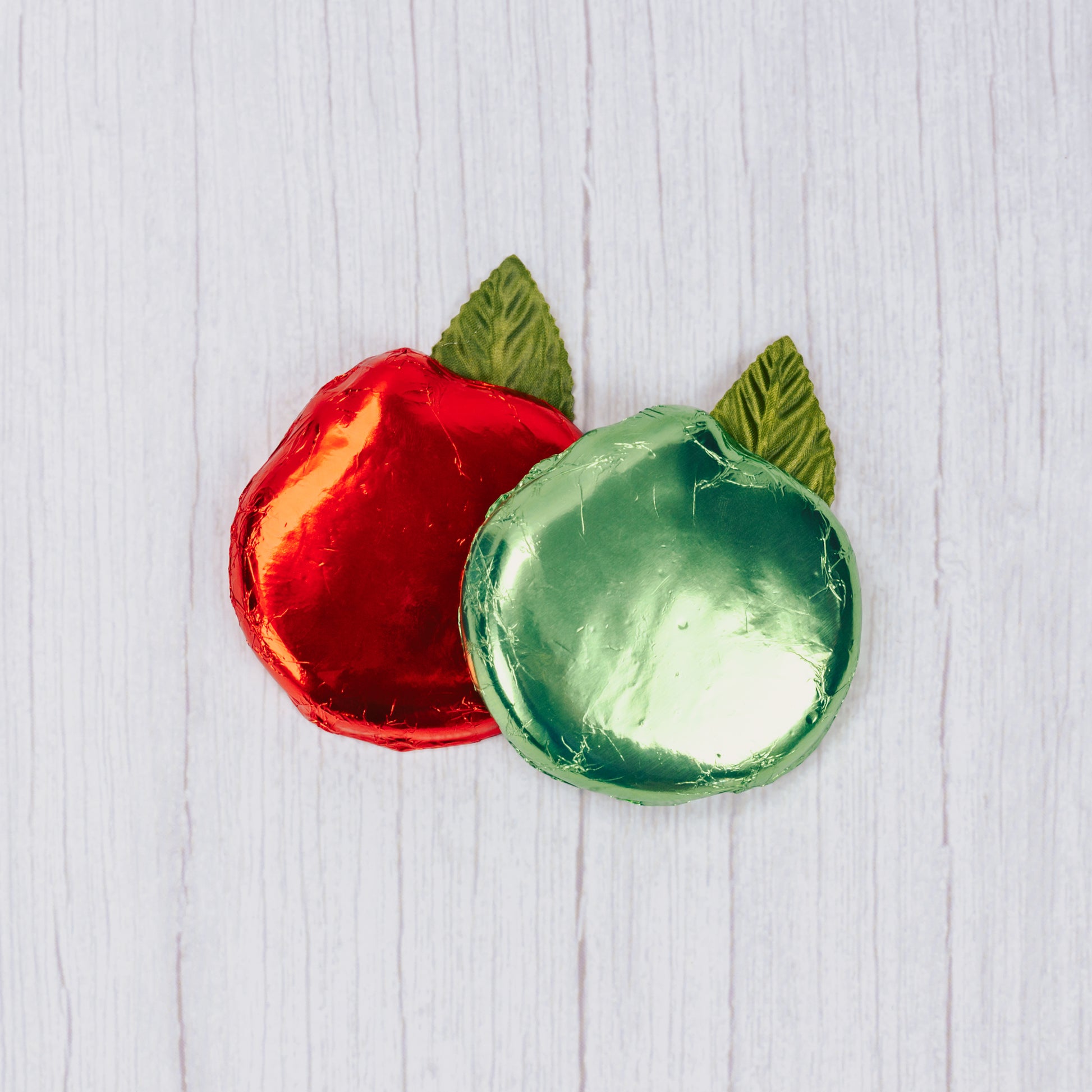 Milk chocolate wrapped in red or green foil to look like an apple.
