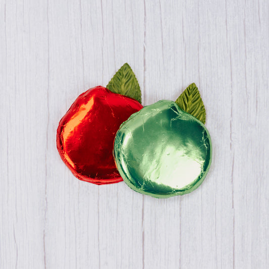 Milk chocolate wrapped in red or green foil to look like an apple.
