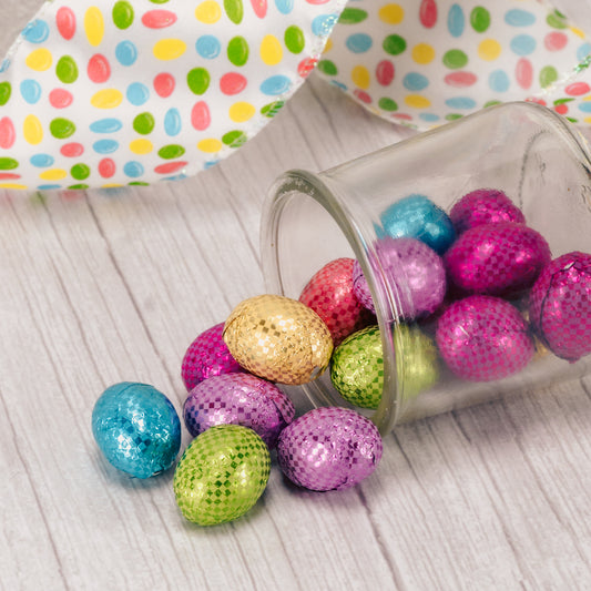 half pound bag of crispy milk chocolate foil eggs wrapped in colorful foil