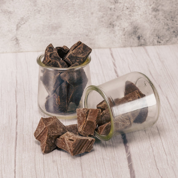 a half pound bag of our premium chocolate chunked up into pieces. Choose milk or dark chocolate. 