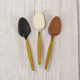 A plastic spoon dipped in milk chocolate, dark chocolate or white coating. Individually wrapped..