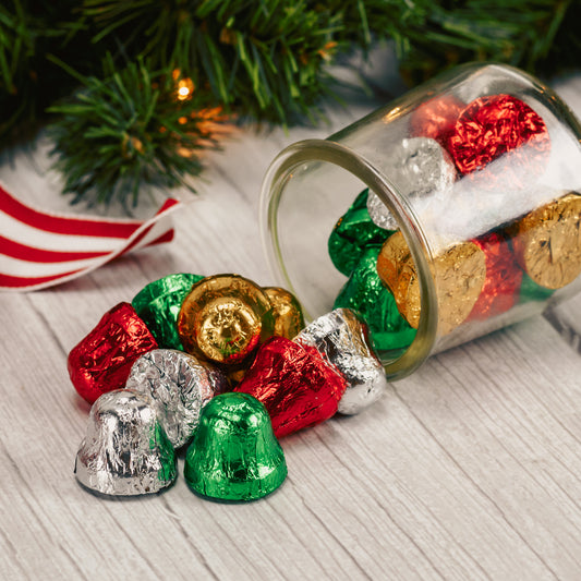 milk chocolate wrapped in foil in half pound bags