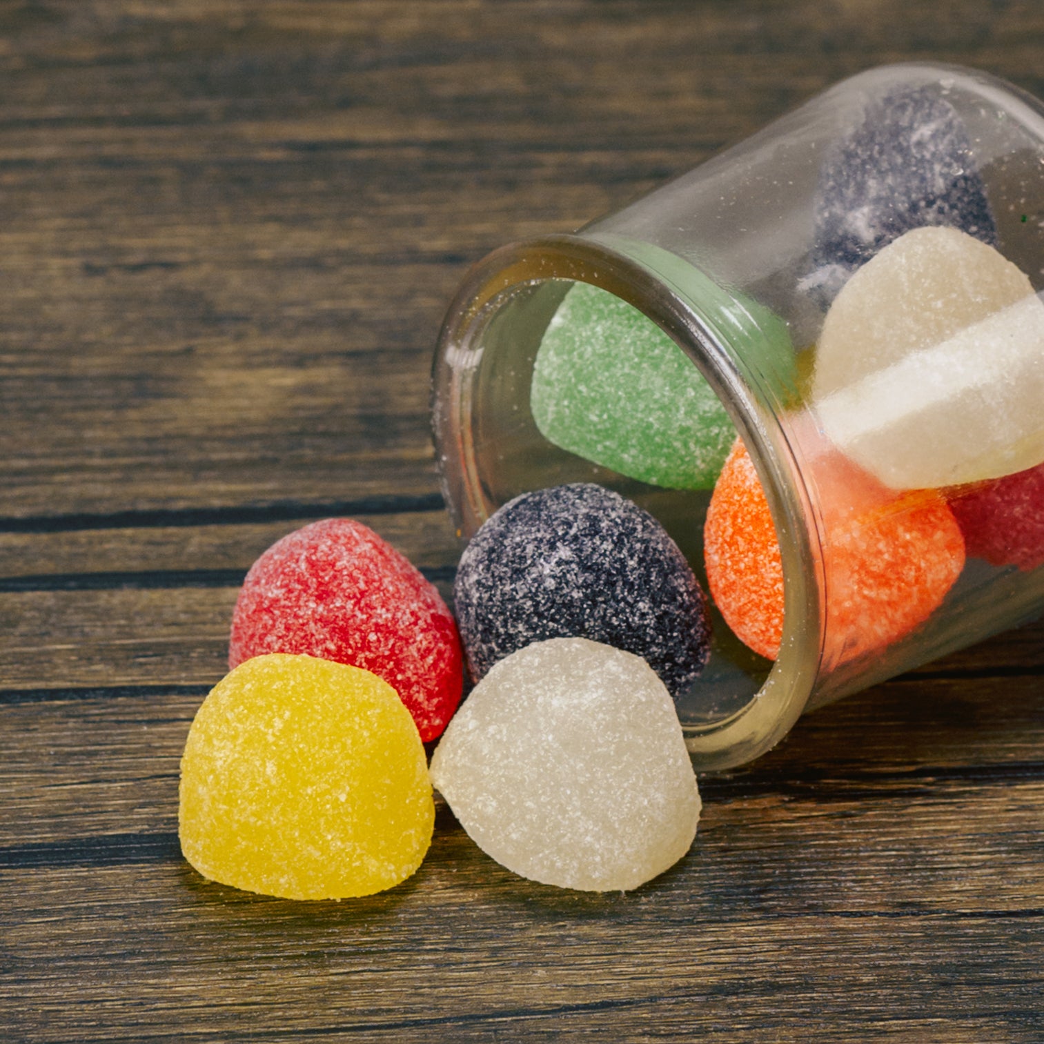 Bright colored gummi old fashioned gum drops are fruit flavored and large in size! Packaged in half pound bags.