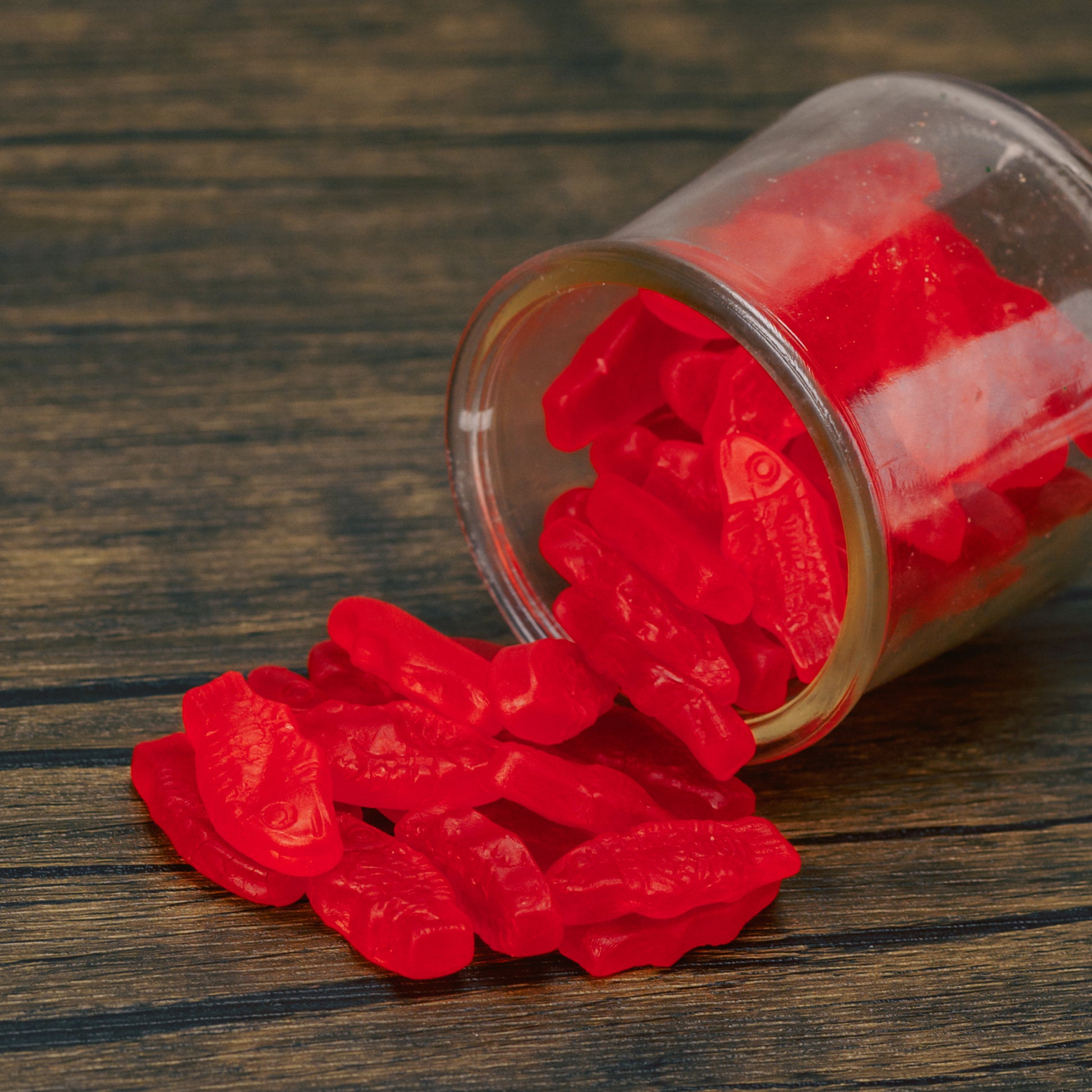 mini red swedish fish in a half pound bag