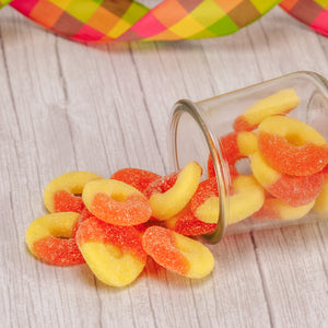 refreshing peach rings in a half pound bag to help juice up  your hot summer days!