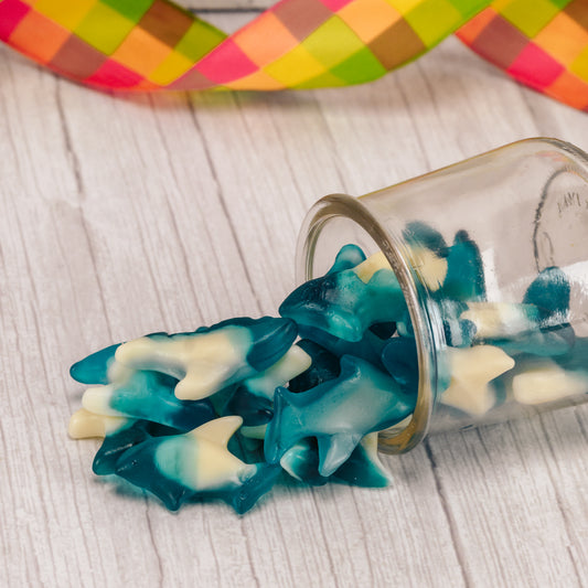 half pound bag of blue gummi sharks