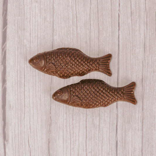 milk chocolate fish packaged two in a bag.