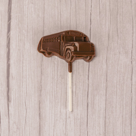 milk chocolate school bus on a sucker stick