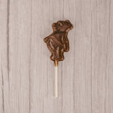 a cute milk chocolate bear on a sucker stick