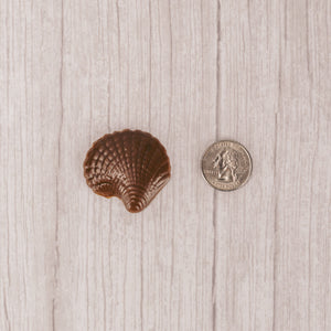 bite-sized seashell in milk chocolate or white coating. Individually wrapped.