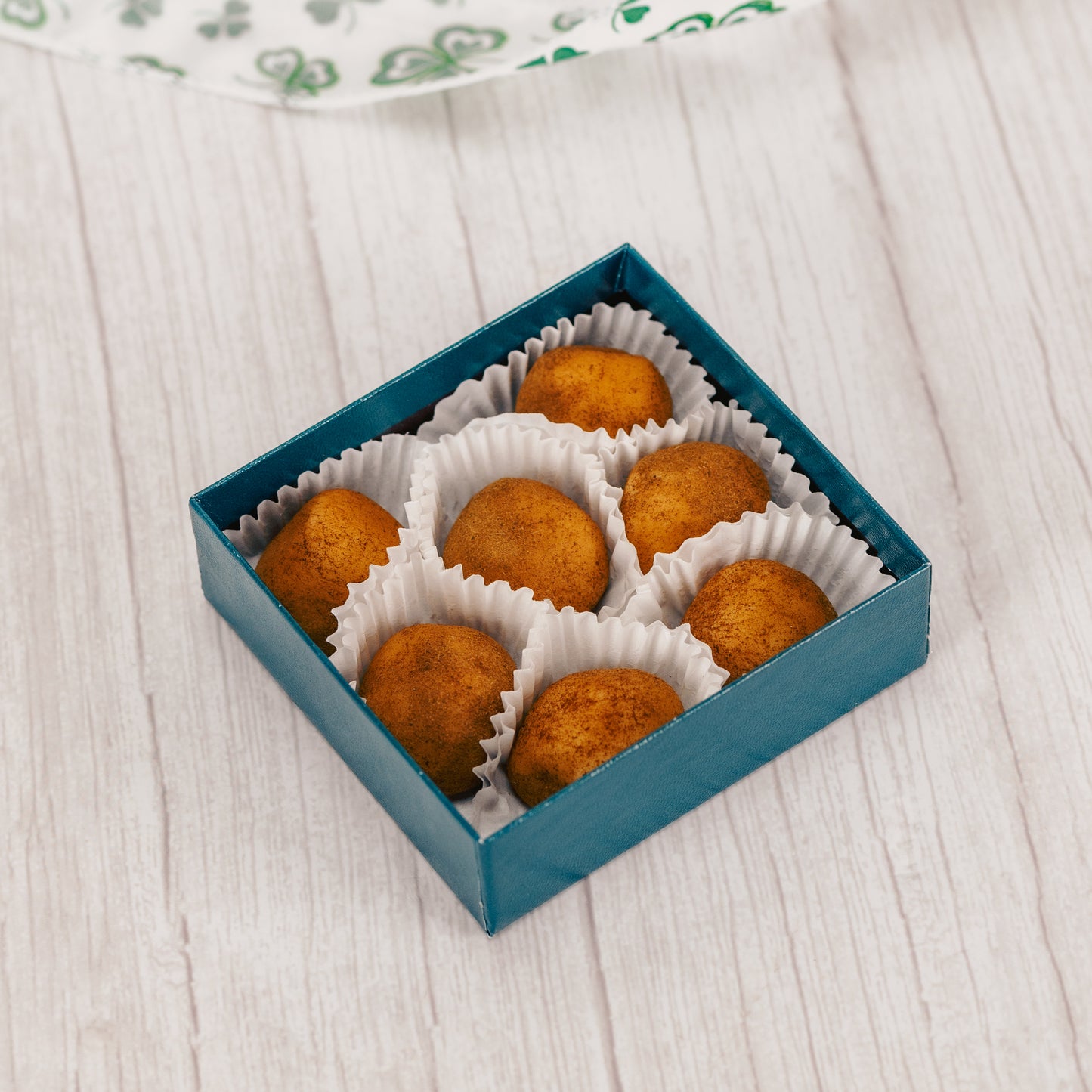 Made around St. Patrick's Day. A 3 oz. box of Irish Potatoes - vanilla cream rolled in cinnamon. No Chocolate - non needed!