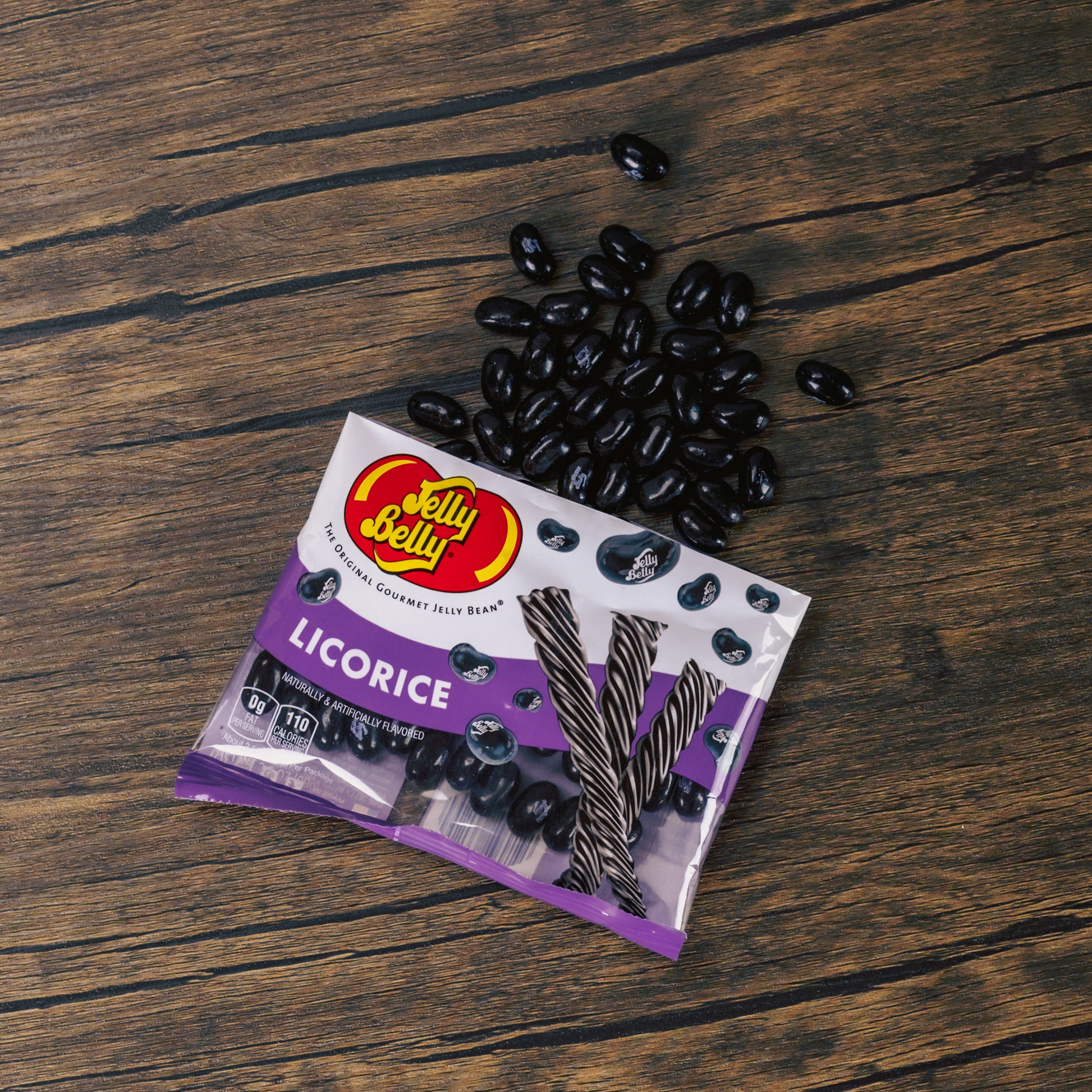 a Jelly Belly bag of all black licorice flavor jelly beans. 3.5 ounces