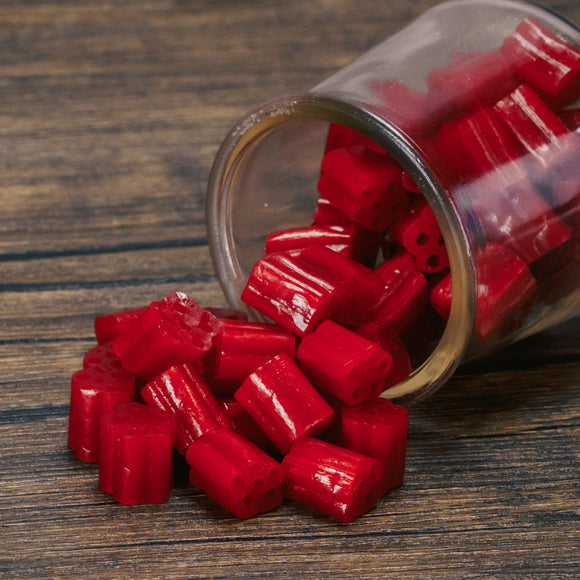 bite-sized red cherry licorice in a half pound bag.