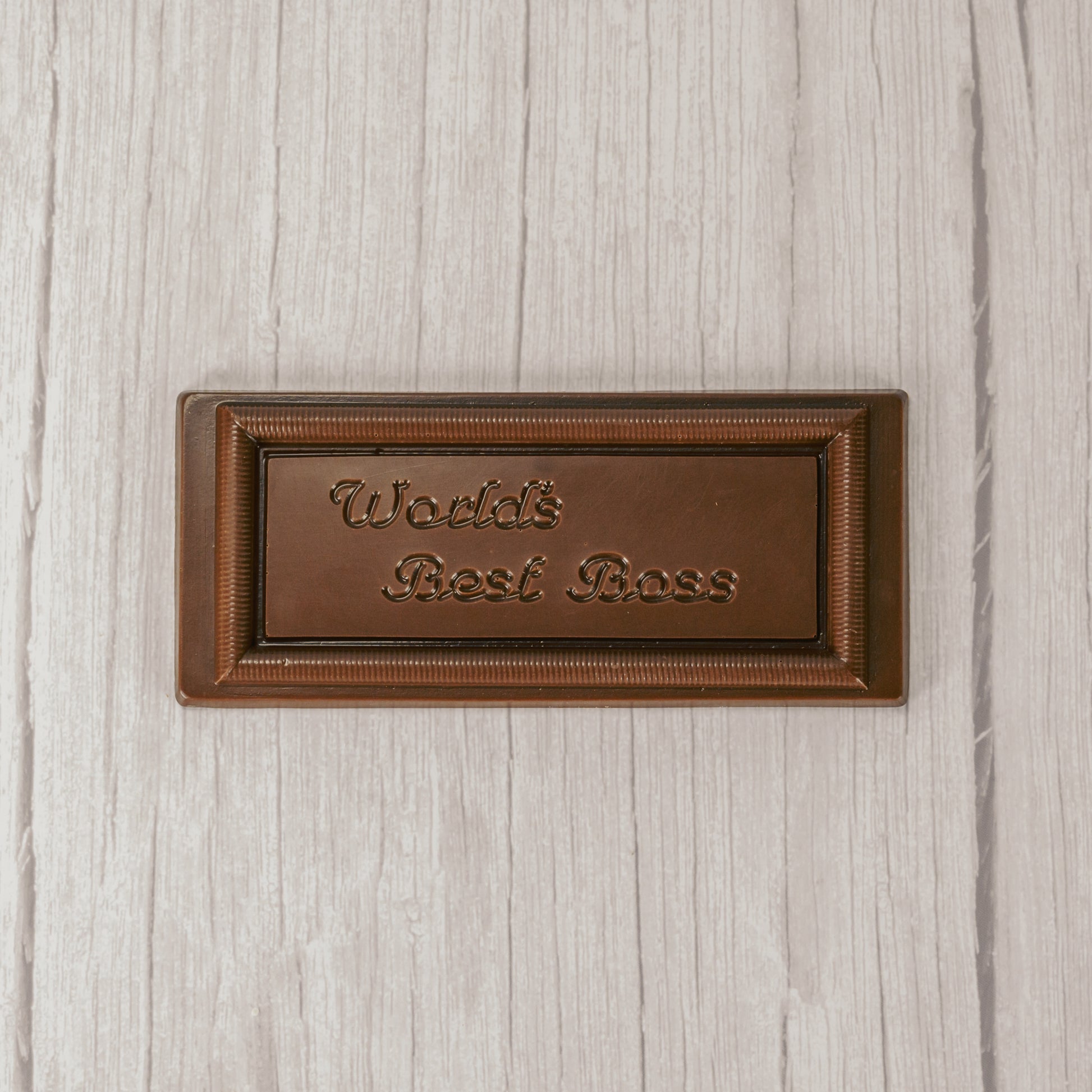 sold milk chocolate rectangle bar that reads "World's Best Boss"