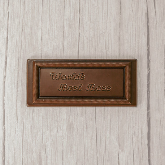 sold milk chocolate rectangle bar that reads "World's Best Boss"