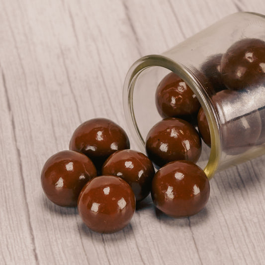 Milk chocolate malted milk balls tripled dipped. Half pound bags.