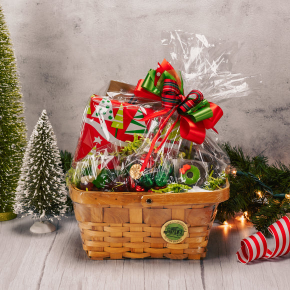 a large basket filled with festive treats. Something for everyone!
