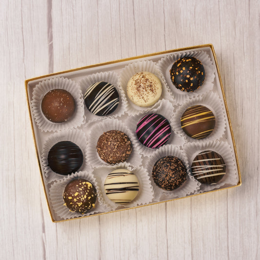 pretty truffles in a twelve piece box