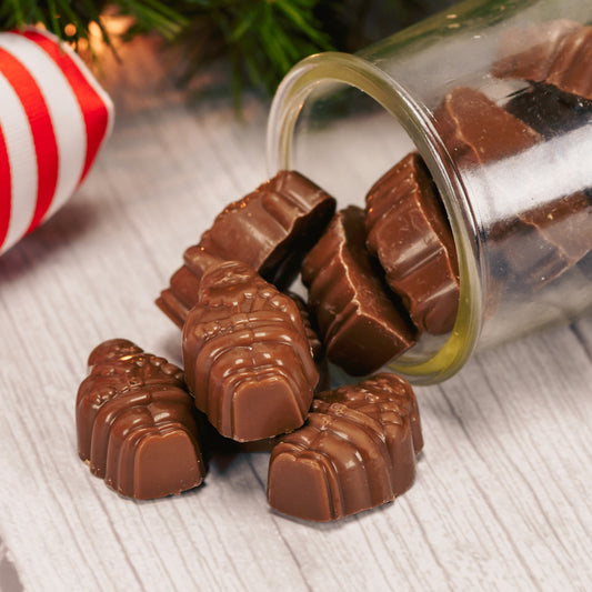 half pound bag of milk chocolate Santas filled with caramel