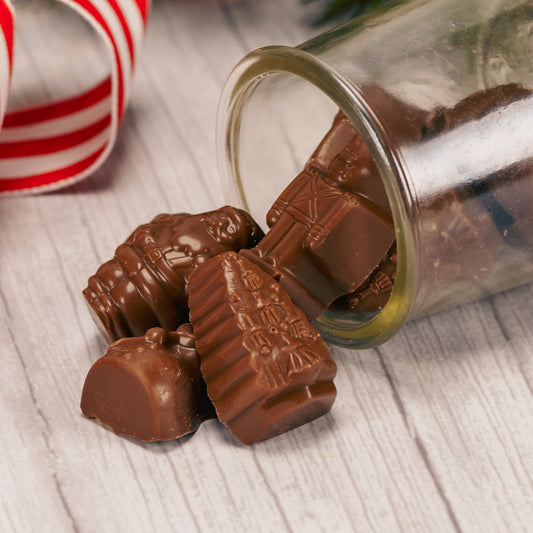 half pound bag of milk chocolate Christmas shapes filled with peanut butter