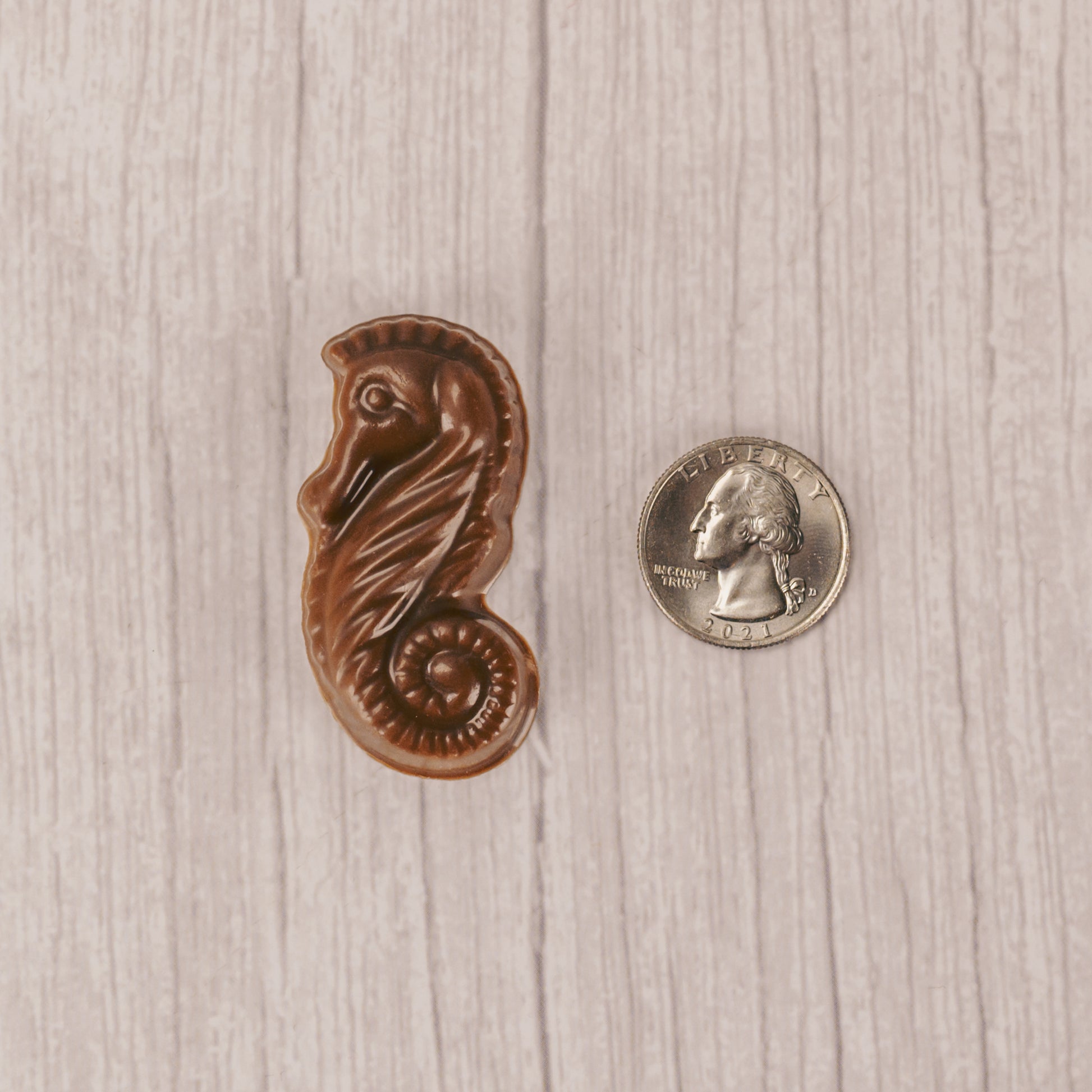 a small milk chocolate seahorse. Individually packaged.