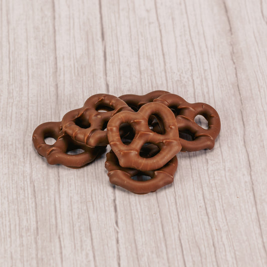Pretzels dipped in smooth milk chocolate. A six piece bag.