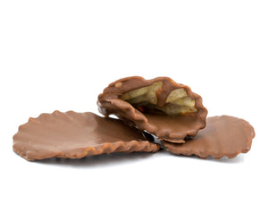 Salty Mikesell's potato chips covered in smooth milk chocolate or rich dark chocolate Half pound