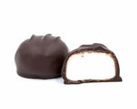 round marshmallow center covered in dark chocolate.