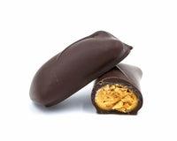 a crunchy peanut butter center covered in dark chocolate.