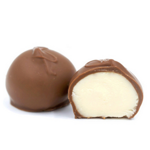 Rich vanilla cream center covered in smooth milk chocolate, rich dark chocolate or sweet green coating (tastes like white chocolate). Approximately 32 pieces in a in a pound box.