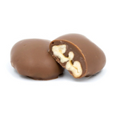 Pecans dipped in milk chocolate in a one pound box.