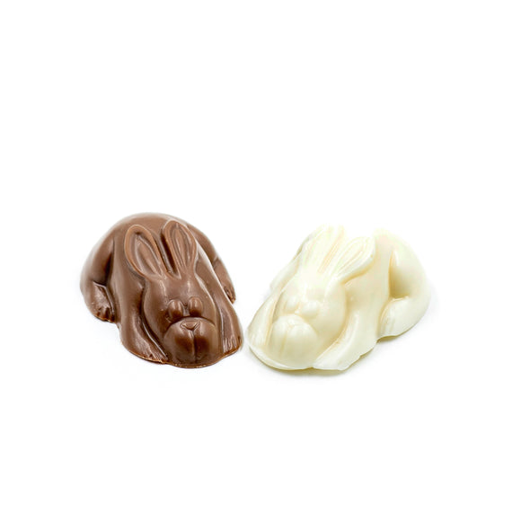 a milk chocolate and white coating (like white chocolate) timid bunny in the same package.