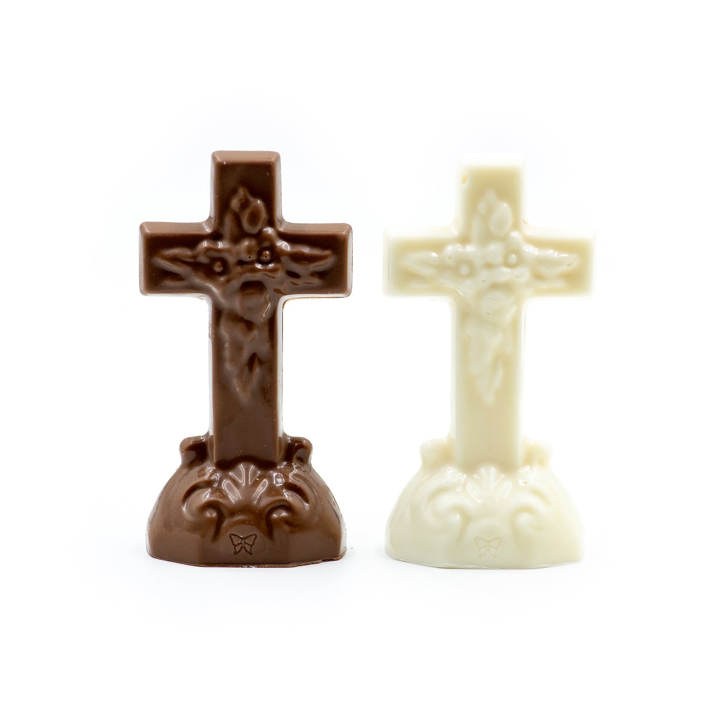 milk chocolate or white coating (like white chocolate) cross