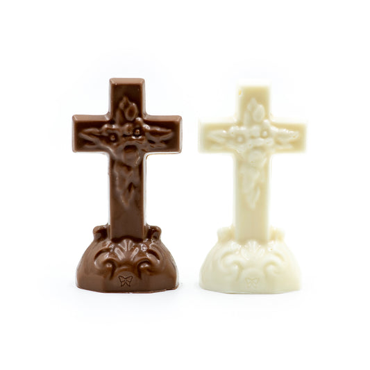 milk chocolate or white coating (like white chocolate) cross