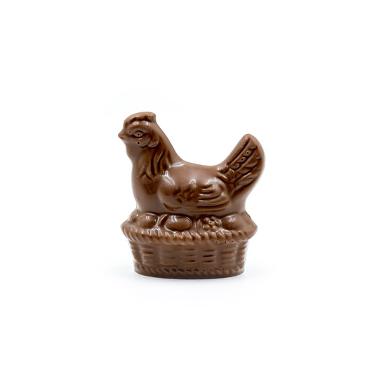 Henrietta Hen - a cute mother hen in milk chocolate sitting on her eggs