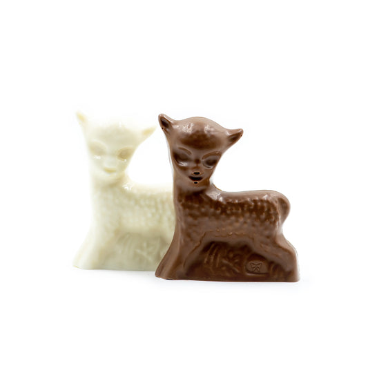 A spring lamb available in milk chocolate or white coating (like white chocolate)