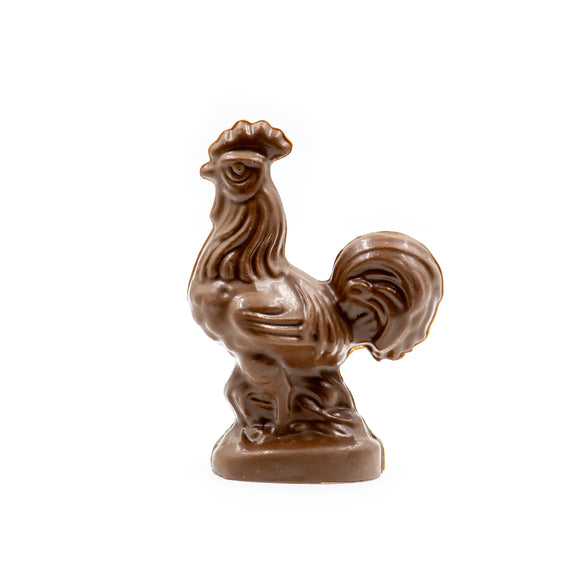 a tall stern looking Rodney Rooster comes in milk chocolate