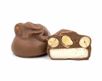 rich vanilla cream topped with peanuts and covered in milk chocolate 