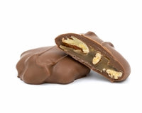 Pecans and caramel dipped in milk chocolate. Like a traditional "Turtle"